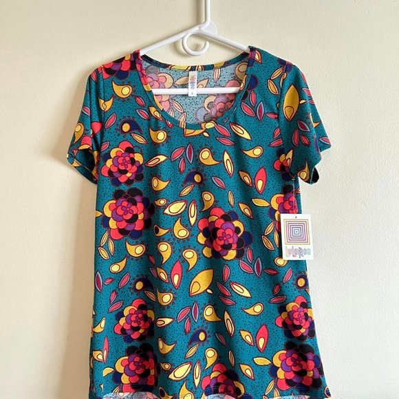 Size Small NWT LuLaRoe Teal Color Floral Pull Over Top - Picture 7 of 7